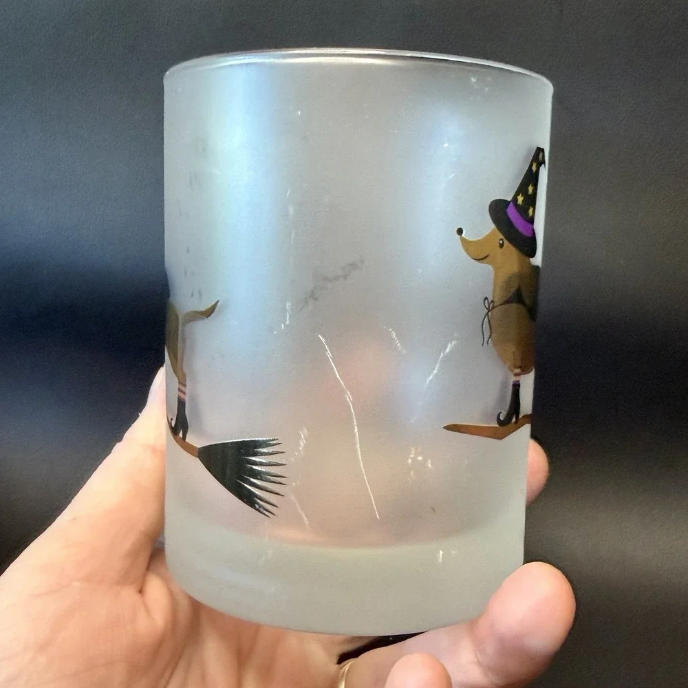 Culver Frosted Halloween Lowball Glasses Set of 3 Weiner Dog Puppy Spooky FUN